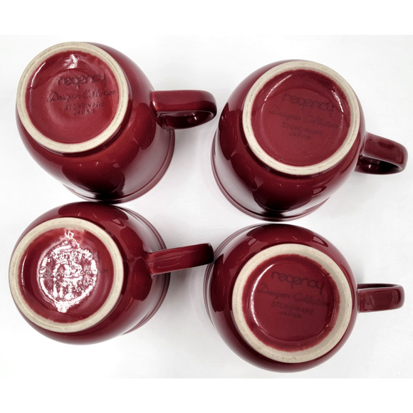 Newcor Regency Williamsburg Cup & Saucer Set Japan Red Floral Stoneware Set of 4 - Picture 8 of 16